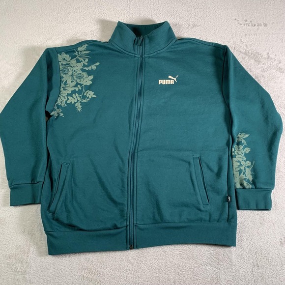 Puma Tops - Puma Track Jacket Womens Small Teal Floral Full‎ Zip Sweatshirt Cotton Blend